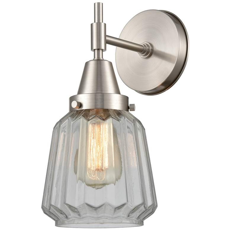 Image 1 Caden Chatham 12" High Satin Nickel Sconce w/ Clear Shade
