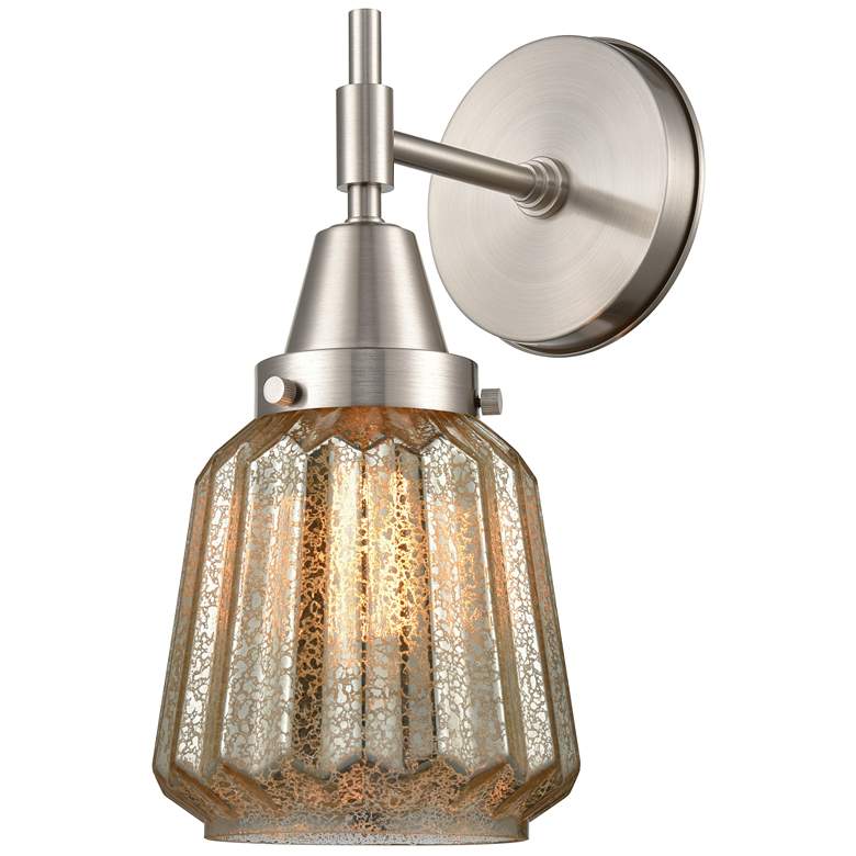 Image 1 Caden Chatham 12 inch High Satin Nickel Sconce w/ Mercury Shade