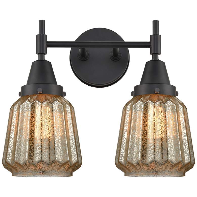 Image 1 Caden Chatham 15.25"W 2 Light Matte Black Bath Light w/ Mercury Shade
