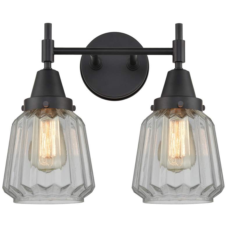Image 1 Caden Chatham 15.25"W 2 Light Matte Black Bath Vanity Light w/ Clear S
