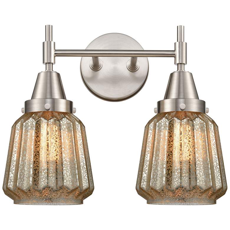 Image 1 Caden Chatham 15.25"W 2 Light Satin Nickel Bath Light w/ Mercury Shade