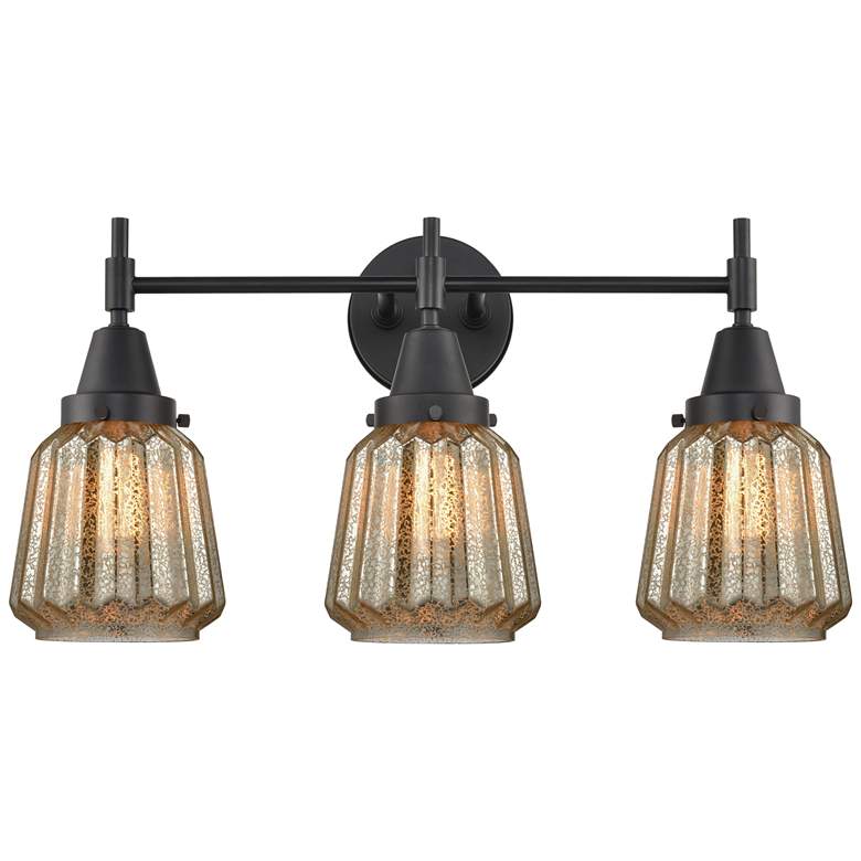 Image 1 Caden Chatham 24.25"W 3 Light Matte Black Bath Light w/ Mercury Shade