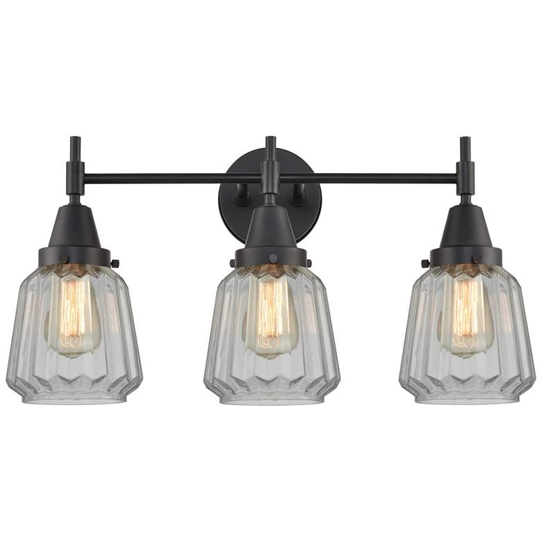 Image 1 Caden Chatham 24.25"W 3 Light Matte Black Bath Vanity Light w/ Clear S