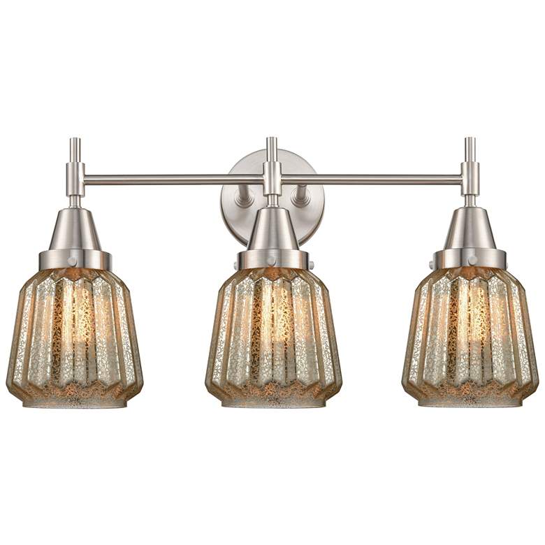 Image 1 Caden Chatham 24.25"W 3 Light Satin Nickel Bath Light w/ Mercury Shade