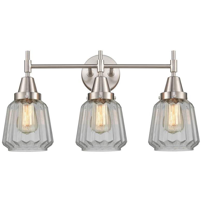 Image 1 Caden Chatham 24.25"W 3 Light Satin Nickel Bath Vanity Light w/ Clear