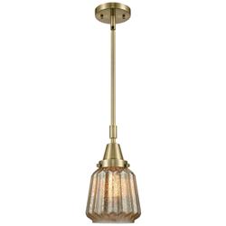 Caden Chatham 7" Wide Antique Brass Stem Hung Mini Pendant w/ Mercury