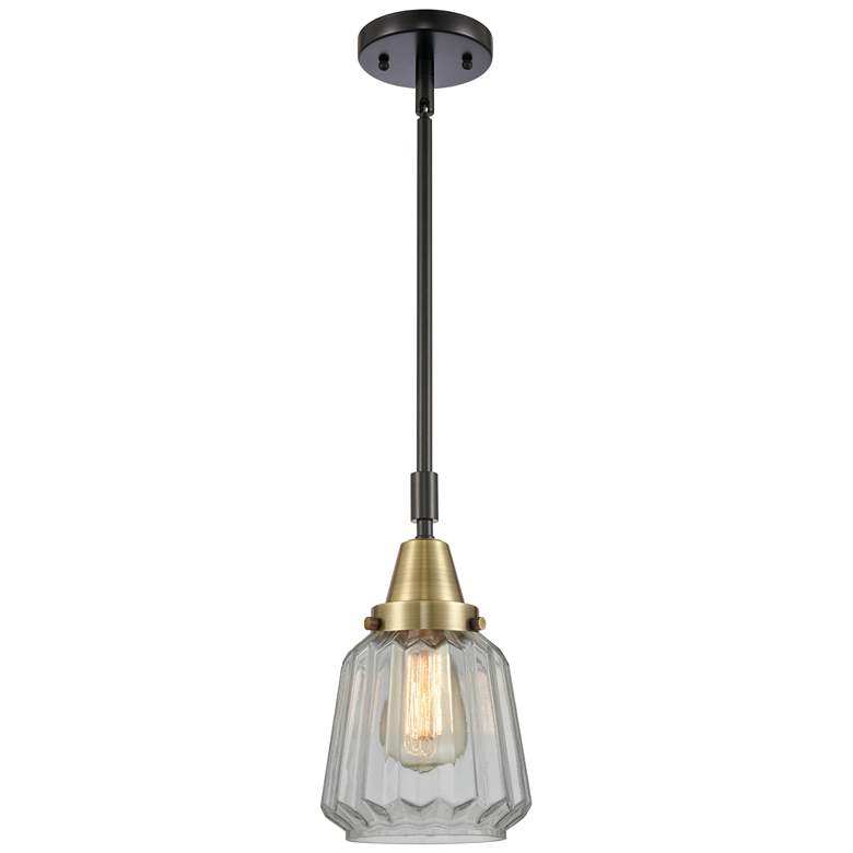 Image 1 Caden Chatham 7" Wide Black Brass Stem Hung Mini Pendant w/ Clear Shad