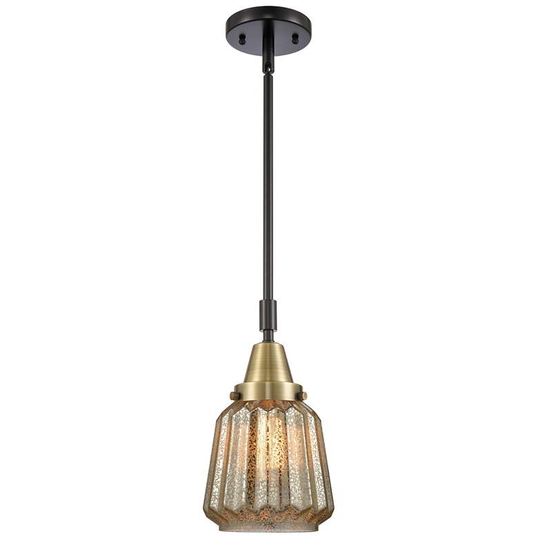 Image 1 Caden Chatham 7" Wide Black Brass Stem Hung Mini Pendant w/ Mercury Sh