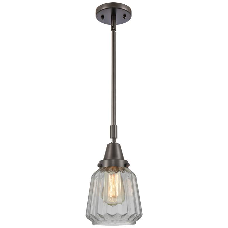 Image 1 Caden Chatham 7" Wide Bronze Stem Hung Mini Pendant w/ Clear Shade