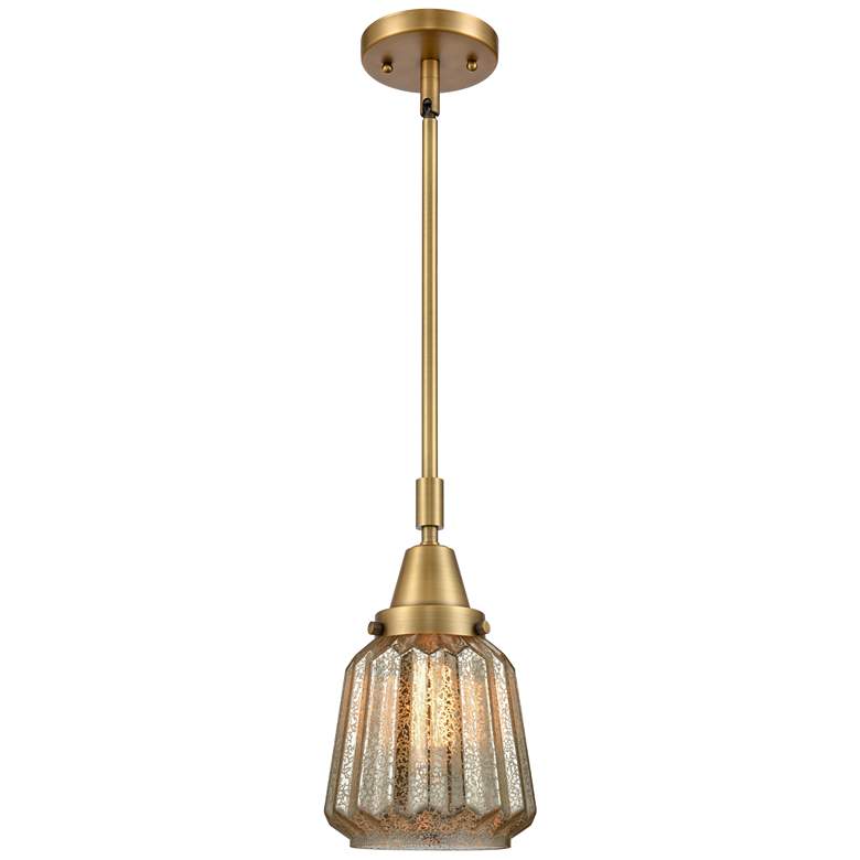 Image 1 Caden Chatham 7" Wide Brushed Brass Stem Hung Mini Pendant w/ Mercury