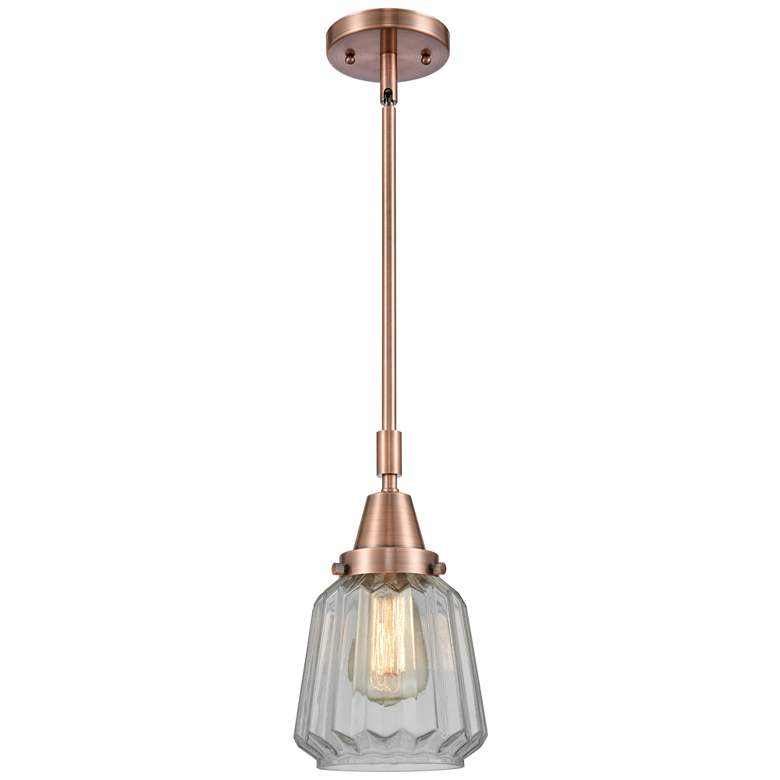 Image 1 Caden Chatham 7 inch Wide Copper Stem Hung Mini Pendant w/ Clear Shade