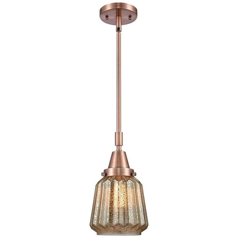 Image 1 Caden Chatham 7" Wide Copper Stem Hung Mini Pendant w/ Mercury Shade