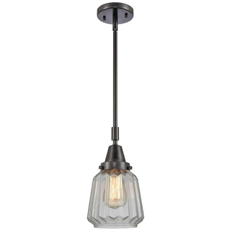 Image 1 Caden Chatham 7" Wide Matte Black Stem Hung Mini Pendant w/ Clear Shad