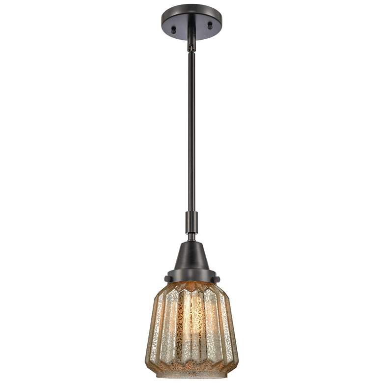 Image 1 Caden Chatham 7" Wide Matte Black Stem Hung Mini Pendant w/ Mercury Sh