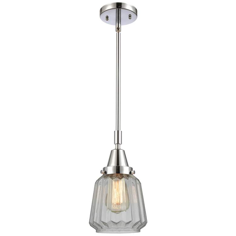 Image 1 Caden Chatham 7" Wide Polished Chrome Stem Hung Mini Pendant w/ Clear