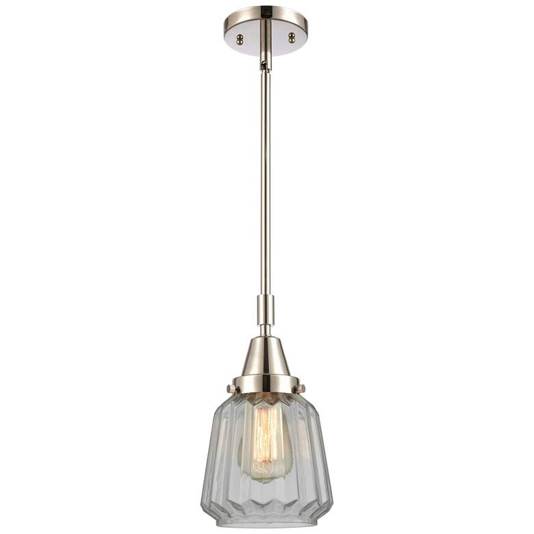 Image 1 Caden Chatham 7" Wide Polished Nickel Stem Hung Mini Pendant w/ Clear