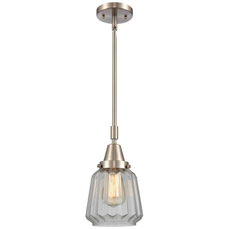 Image 1 Caden Chatham 7"W Brushed Nickel Stem Hung Mini Pendant w/ Clear Shade