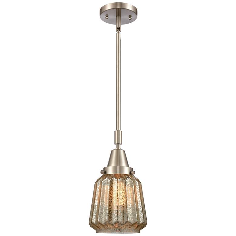 Image 1 Caden Chatham 7"W Brushed Nickel Stem Hung Mini Pendant w/ Mercury Sha