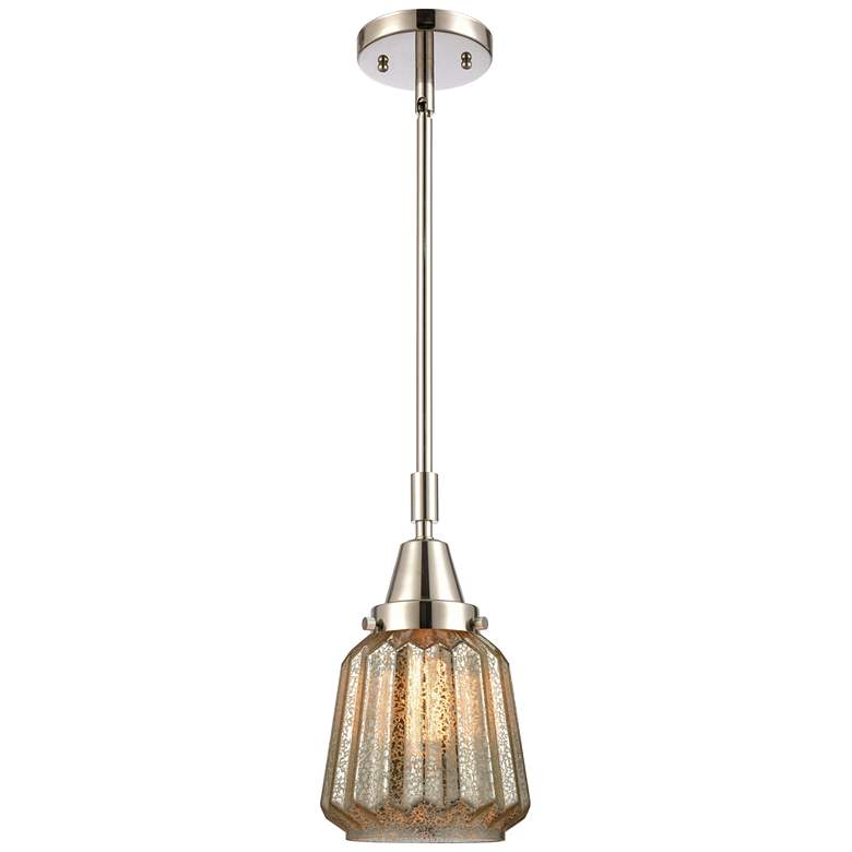 Image 1 Caden Chatham 7"W Polished Nickel Stem Hung Mini Pendant w/ Mercury Sh