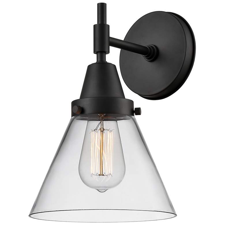 Image 1 Caden Cone 11.25" High Matte Black Sconce w/ Clear Shade
