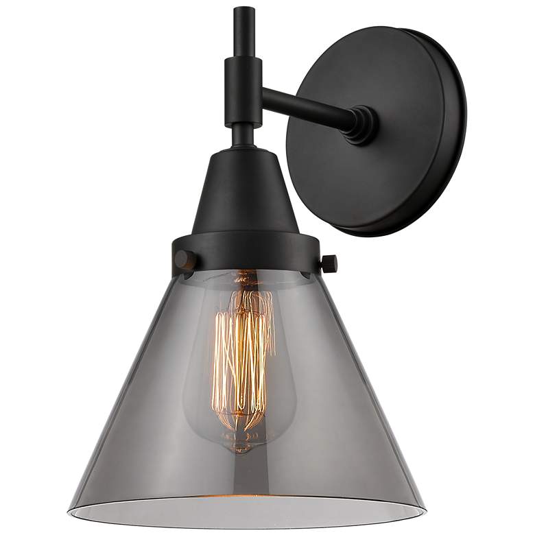 Image 1 Caden Cone 11.25" High Matte Black Sconce w/ Plated Smoke Shade