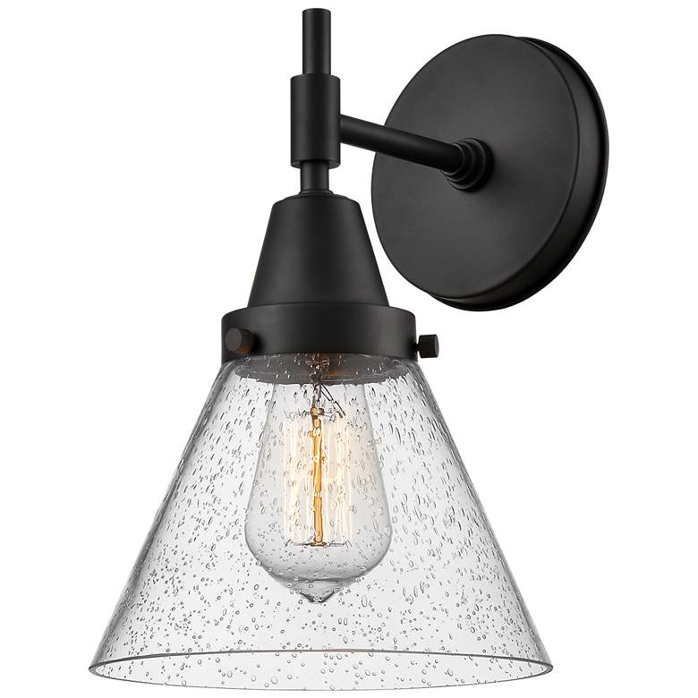 Image 1 Caden Cone 11.25" High Matte Black Sconce w/ Seedy Shade