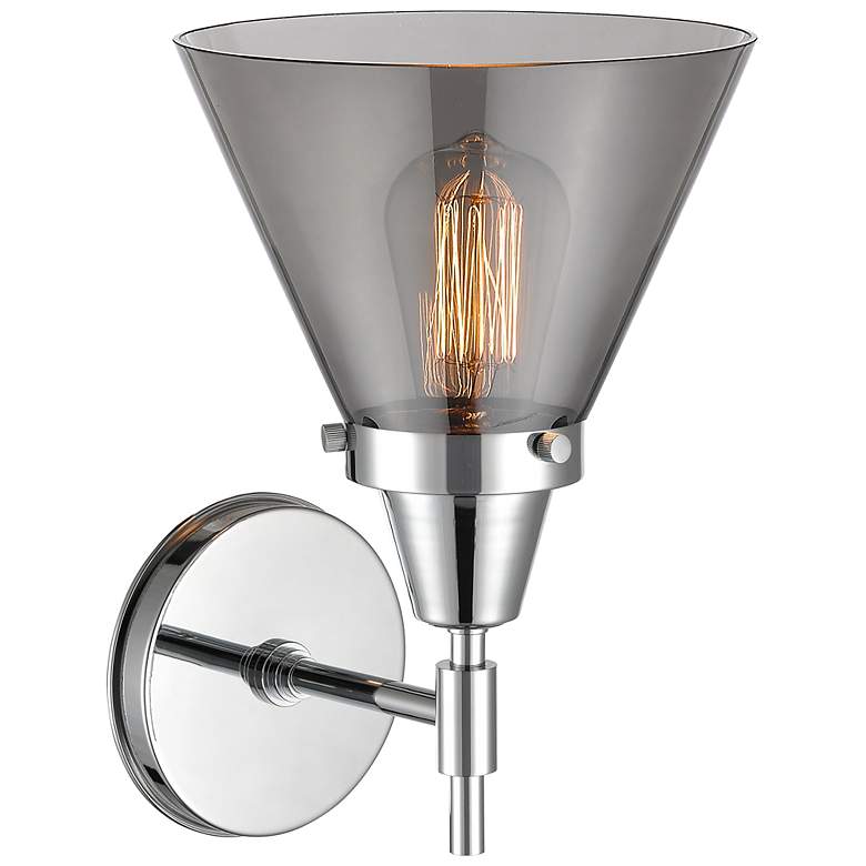 Image 3 Caden Cone 11.25" High Polished Chrome Sconce w/ Plated Smoke Shade more views
