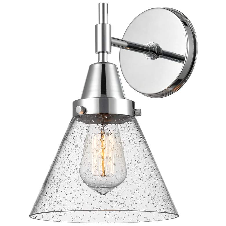 Image 1 Caden Cone 11.25" High Polished Chrome Sconce w/ Seedy Shade