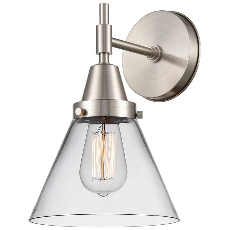Image 1 Caden Cone 11.25" High Satin Nickel Sconce w/ Clear Shade