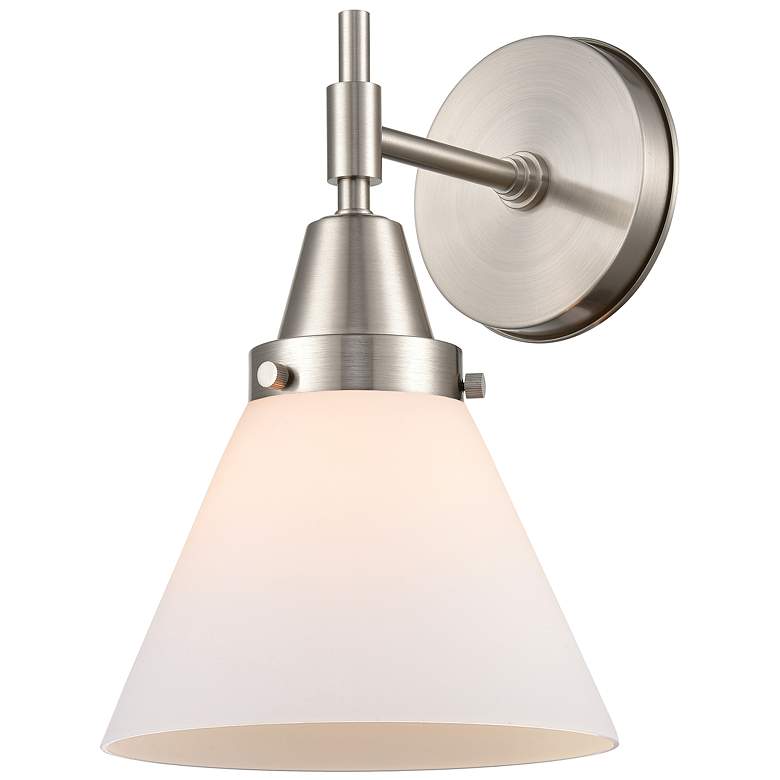 Image 1 Caden Cone 11.25" High Satin Nickel Sconce w/ Matte White Shade