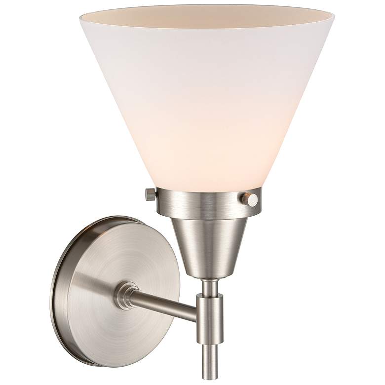 Image 2 Caden Cone 11.25" High Satin Nickel Sconce w/ Matte White Shade more views