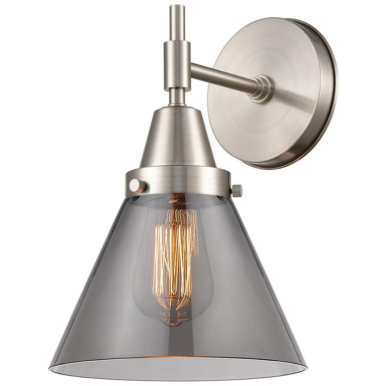 Image 1 Caden Cone 11.25" High Satin Nickel Sconce w/ Plated Smoke Shade
