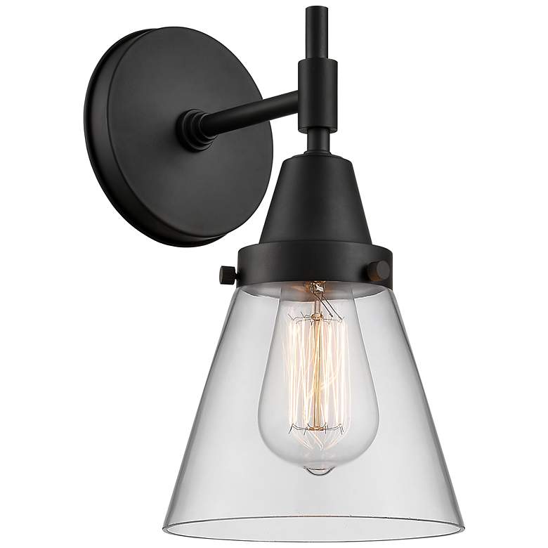 Image 1 Caden Cone 11" High Matte Black Sconce w/ Clear Shade