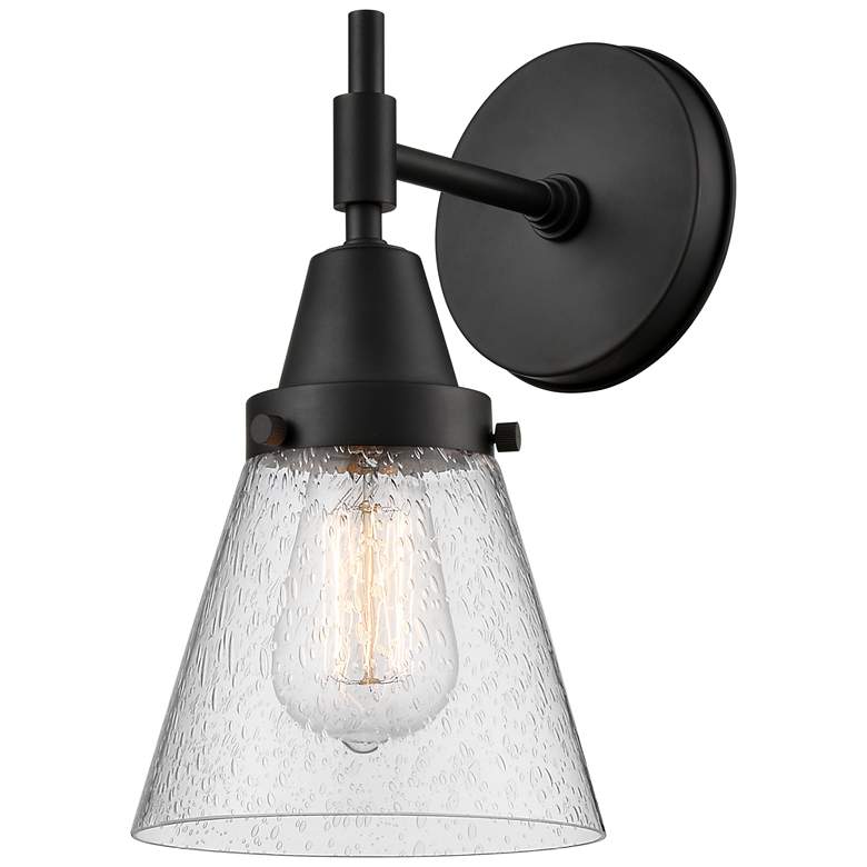 Image 1 Caden Cone 11" High Matte Black Sconce w/ Seedy Shade