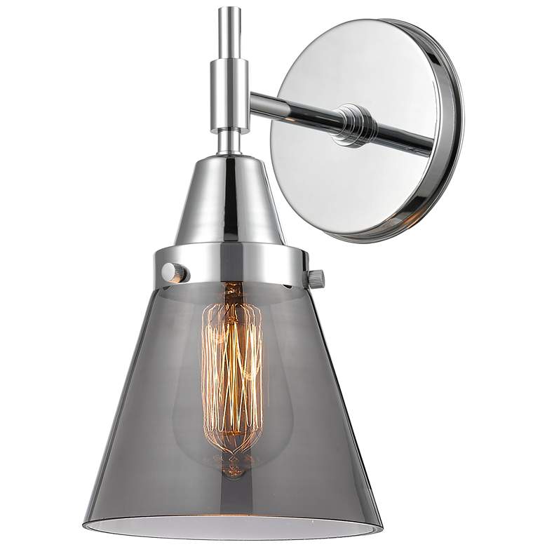 Image 1 Caden Cone 11 inch High Polished Chrome Sconce w/ Plated Smoke Shade