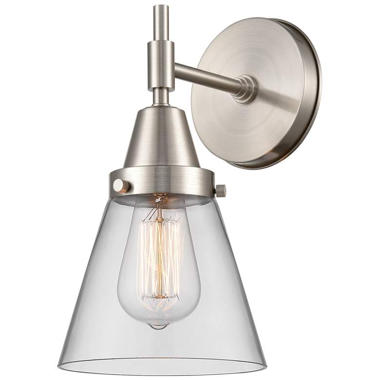 Image 1 Caden Cone 11" High Satin Nickel Sconce w/ Clear Shade