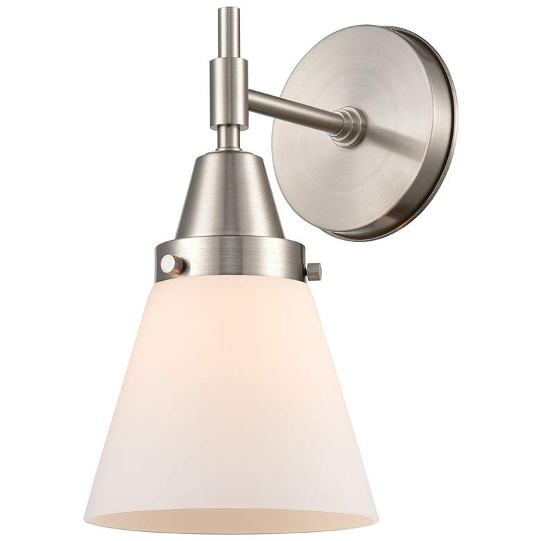 Image 1 Caden Cone 11" High Satin Nickel Sconce w/ Matte White Shade
