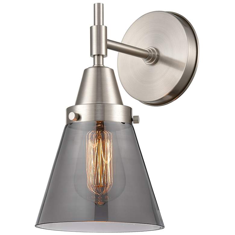 Image 1 Caden Cone 11" High Satin Nickel Sconce w/ Plated Smoke Shade