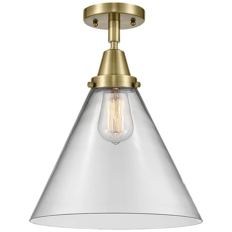 Image 1 Caden Cone 12" Flush Mount - Antique Brass - Clear Shade