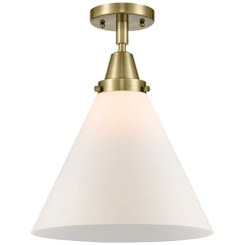 Image 1 Caden Cone 12" Flush Mount - Antique Brass - Matte White Shade