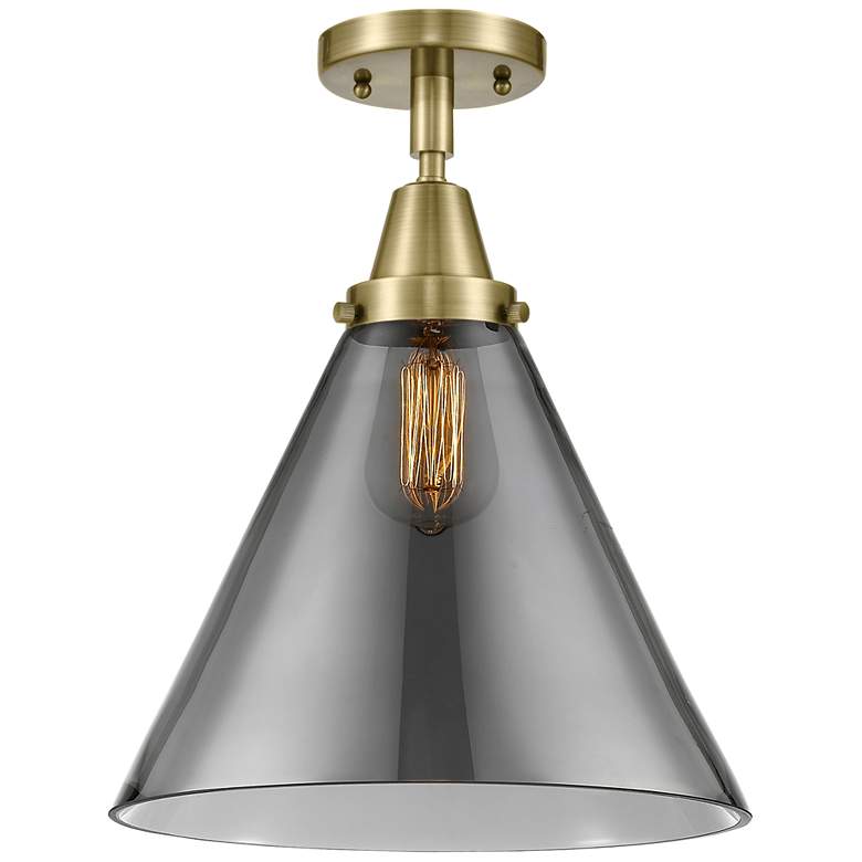 Image 1 Caden Cone 12" Flush Mount - Antique Brass - Plated Smoke Shade