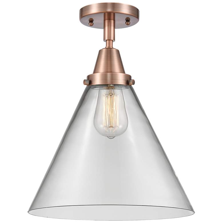Image 1 Caden Cone 12" Flush Mount - Antique Copper - Clear Shade