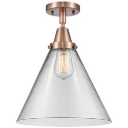 Caden Cone 12" Flush Mount - Antique Copper - Clear Shade