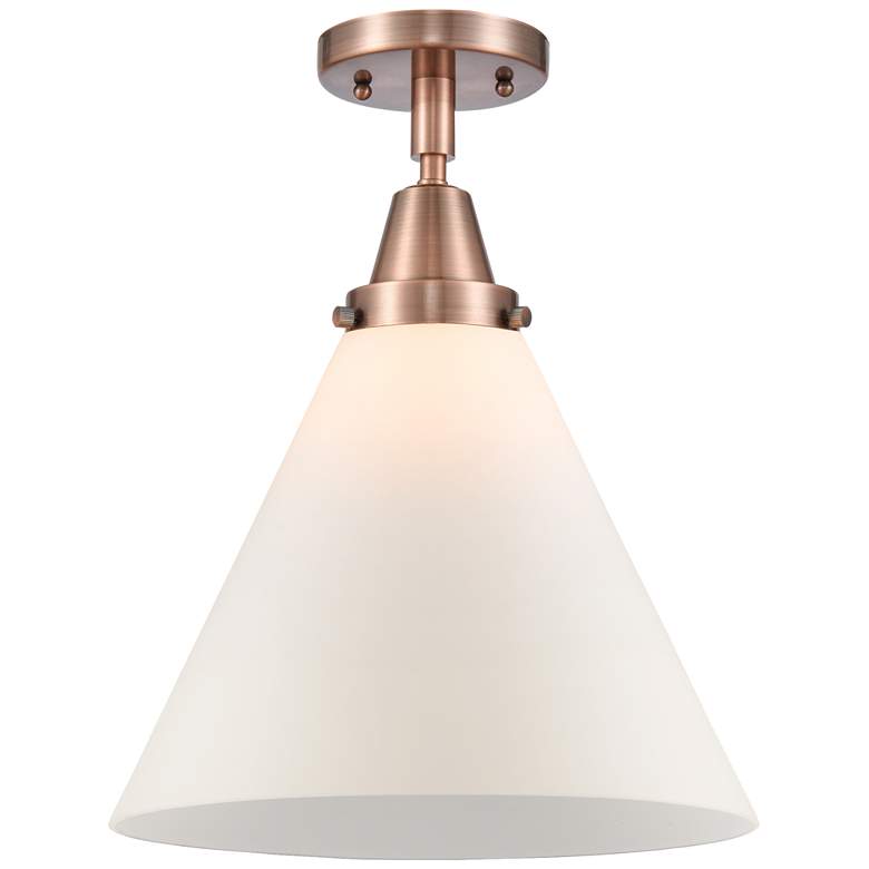 Image 1 Caden Cone 12" Flush Mount - Antique Copper - Matte White Shade