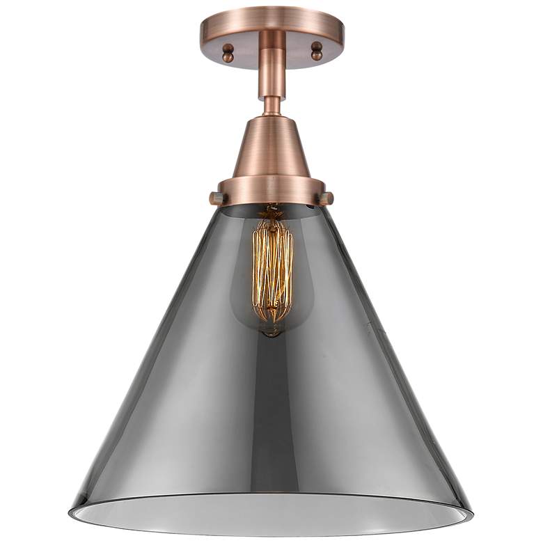 Image 1 Caden Cone 12 inch Flush Mount - Antique Copper - Plated Smoke Shade