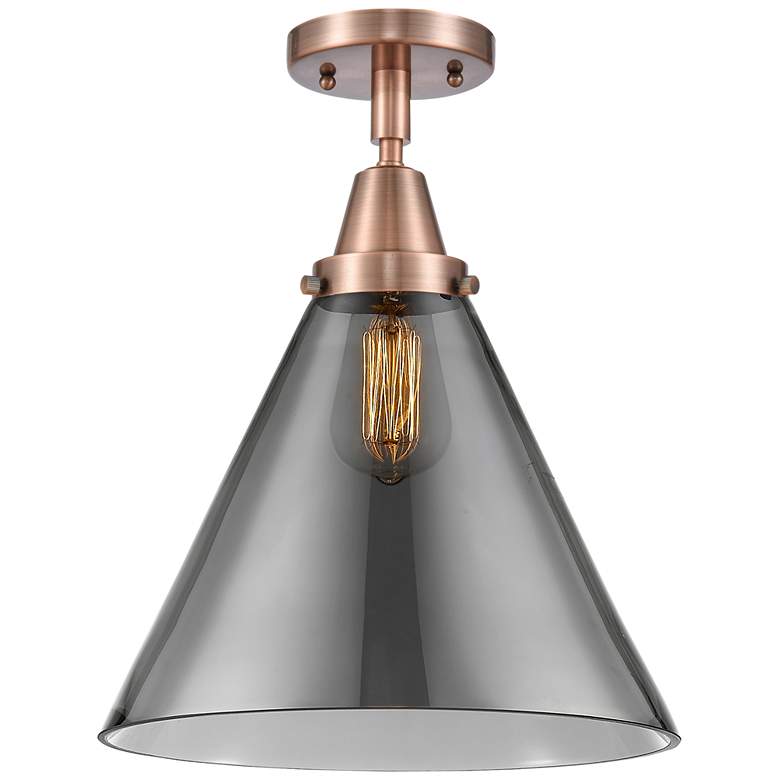 Image 1 Caden Cone 12" Flush Mount - Antique Copper - Plated Smoke Shade
