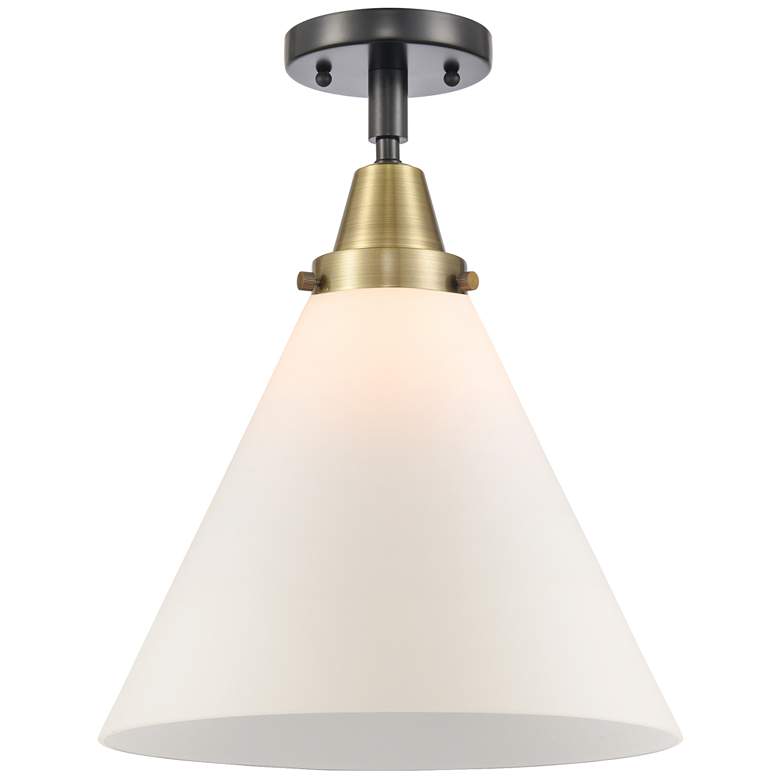 Image 1 Caden Cone 12" Flush Mount - Black Antique Brass - Matte White Shade