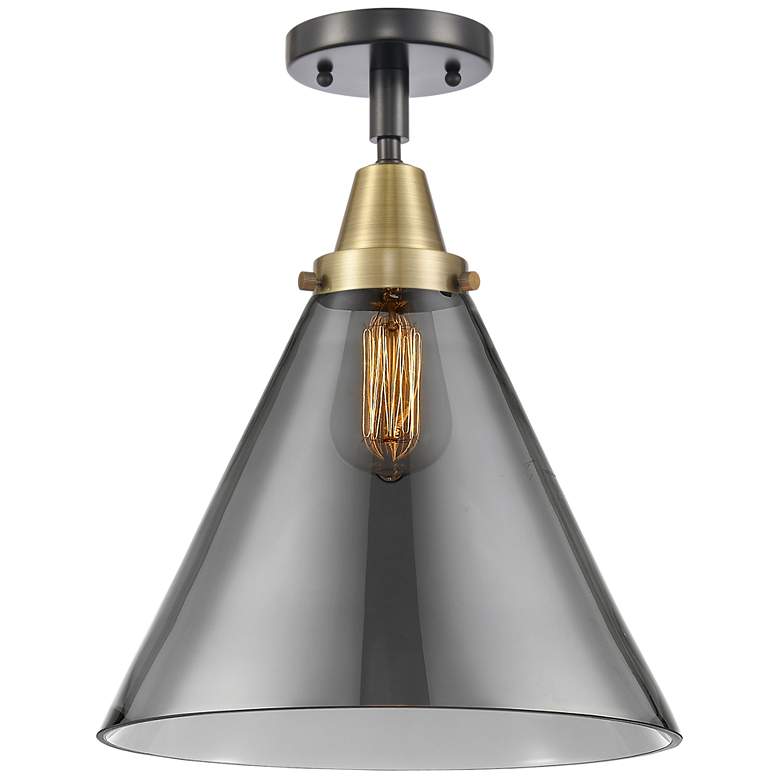 Image 1 Caden Cone 12" Flush Mount - Black Antique Brass - Plated Smoke Shade