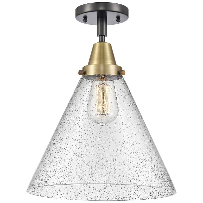 Image 1 Caden Cone 12" Flush Mount - Black Antique Brass - Seedy Shade