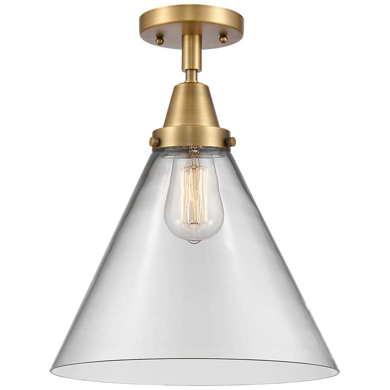 Image 1 Caden Cone 12" Flush Mount - Brushed Brass - Clear Shade